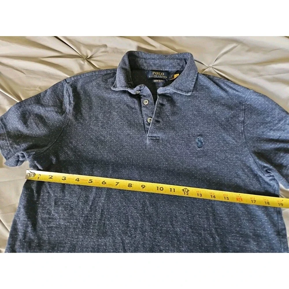 Polo Ralph Lauren Men's Medium Custom Slim Fit Polo Shirt Navy Blue Polka Dot